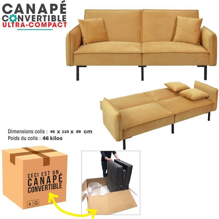Canapé convertible velours ocre 198x90x83cm