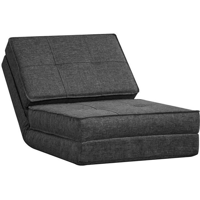 HOMCOM - Chauffeuse matelas d'appoint pliant - Fauteuil convertible 5 positions - Tissu aspect lin gris