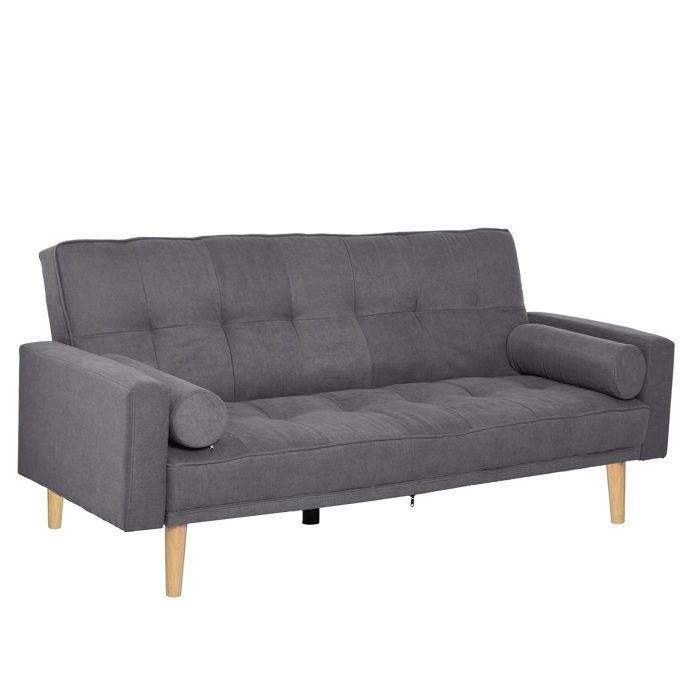 Canapé convertible 3 places design scandinave dossier inclinable 3 positions pieds bois tissu lin gris - HOMCOM