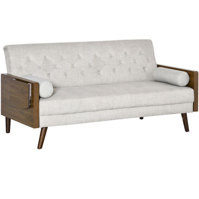 HOMCOM Canapé convertible 3 places design scandinave dossier inclinable 3 positions tablette rabattable 2 coussins inclus