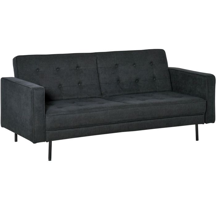 Canapé convertible 2 places style Chesterfield capitonné dossier inclinable 3 positions tissu gris foncé