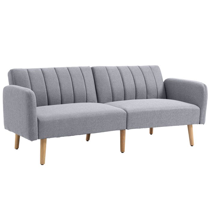 Canapé Convertible 2 Places - HOMCOM - Design Scandinave - Dossier Inclinable - Tissu Aspect Lin Gris