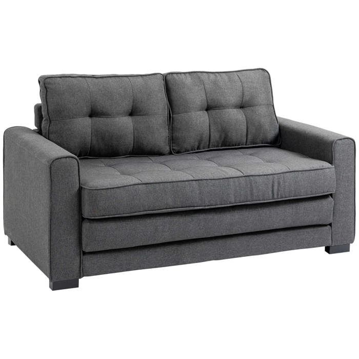 Canapé droit convertible 2 places - HOMCOM - Gris - Design contemporain - Dossier capitonné