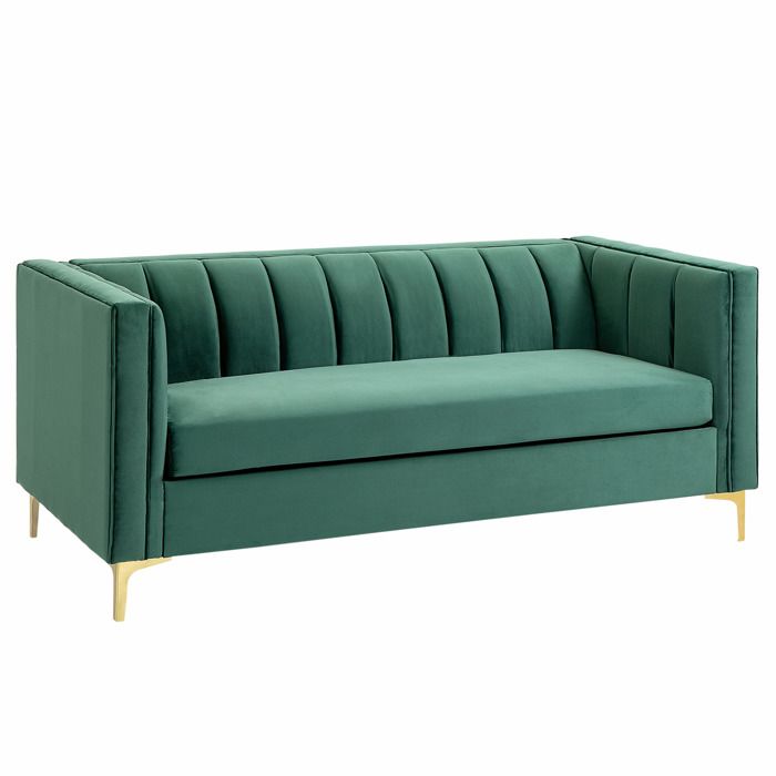 HOMCOM Canapé 3 Places Style Art Déco piètement Acier doré revêtement Velours Vert Sapin