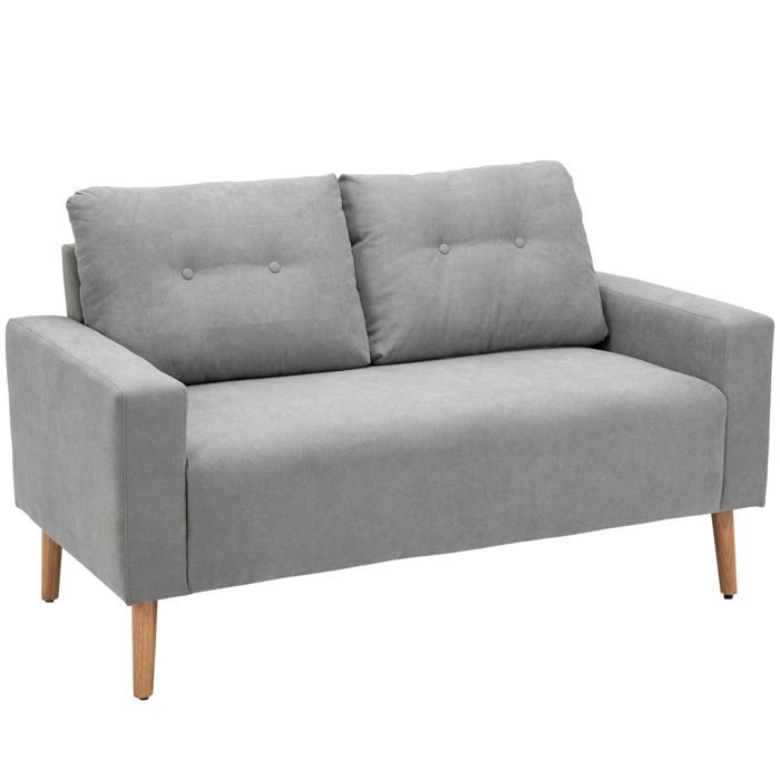Canapé 2 places - HOMCOM - Design scandinave - Pieds bois massif - Tissu gris clair