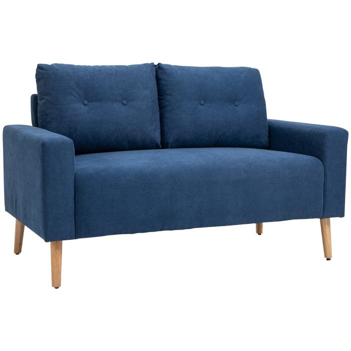 Canapé 2 places - HOMCOM - Design scandinave - Tissu bleu - Pieds bois massif