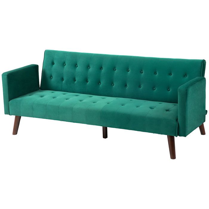 Canapé lit convertible - HOMCOM - 3 places - canapé élégant en tissu capitonné avec pieds en bois - vert