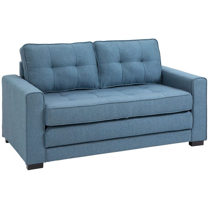 Canapé droit convertible 2 places HOMCOM dossier capitonné - 147,5 x 75 x 85 cm - bleu