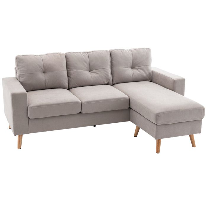 Canapé d'angle - HOMCOM - 3 places - chaise longue reversible gauche ou droite - pour salon, appartement, petit espace - gris clair
