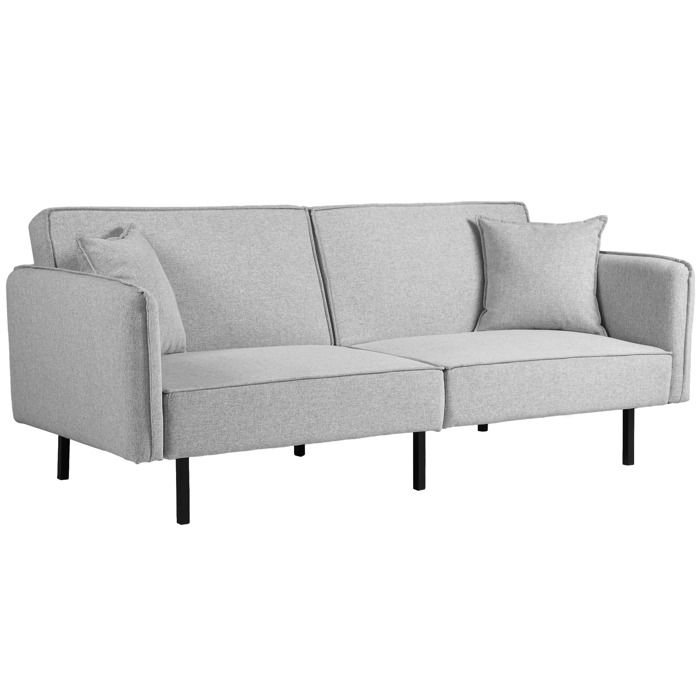 Canapé convertible 3 places - HOMCOM - canapé-lit clic-clac - 2 coussins - 195l x 89P x 87H cm - gris clair