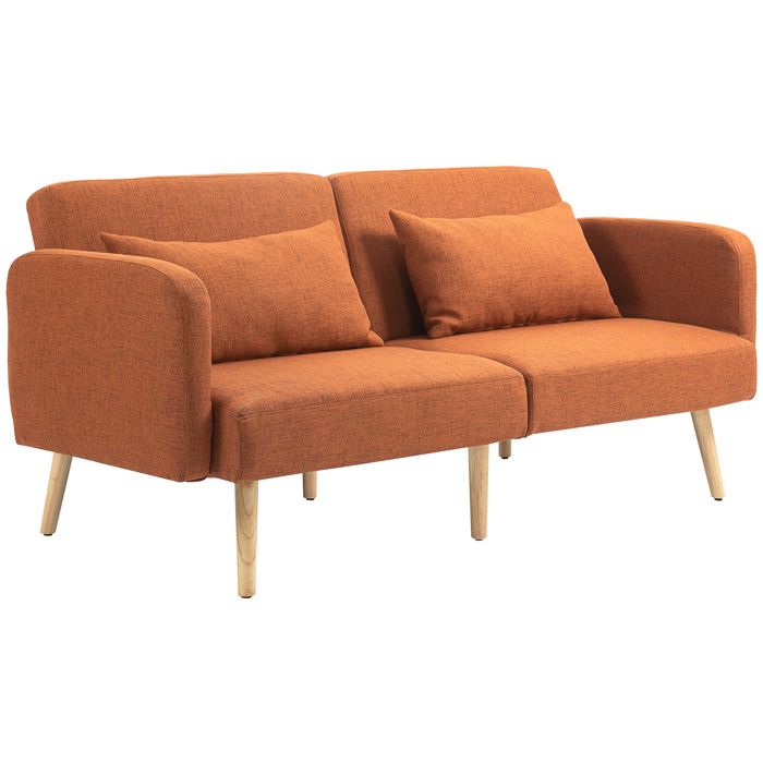 Canapé convertible 3 places - HOMCOM - dossier inclinable et accoudoirs réglables - tissu effet lin - pieds en bois massif - marron