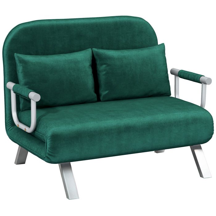 Canapé convertible 2 places - HOMCOM - dossier réglable et 2 coussins - revêtement aspect suède - vert