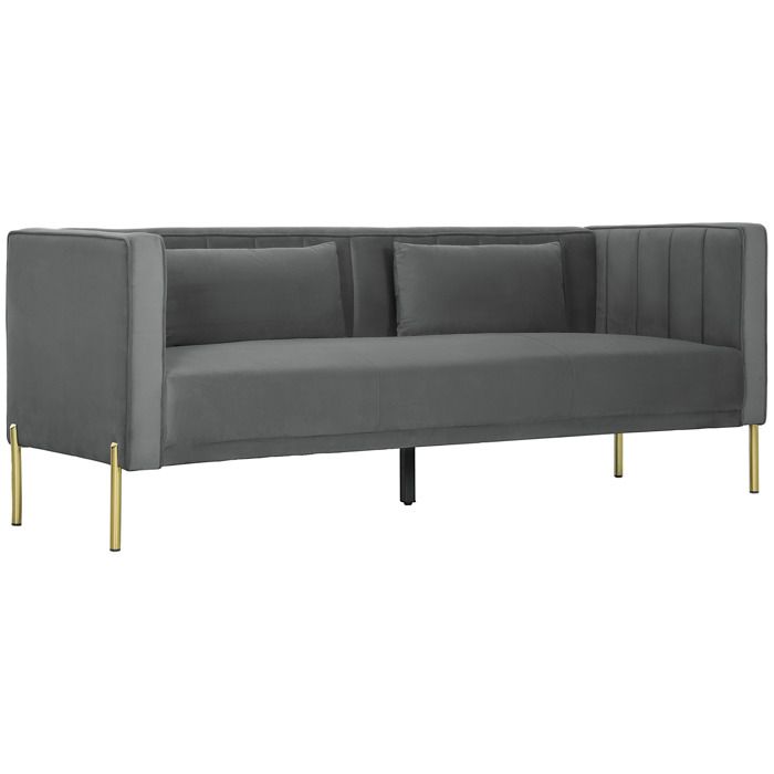 Canapé 3 places - HOMCOM - 2 coussins amovibles - revêtement en velours - 194,5 x 76 x 76 cm - gris