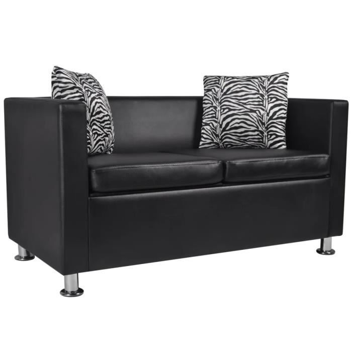 HMOREY Canapé avec Deux oreillers à 2 Places Simili cuir 120 x 62,5 x 63 cm Noir