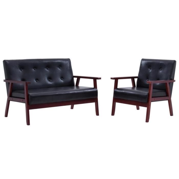 Canapé à 2pcs 1+2 places HMOREY Noir Similicuir 113,5 x 67 x 73,5 cm (I x P x H)