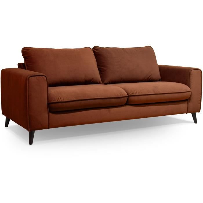 Canapé convertible - 3 places - SOAN - Tissu rouille - 202 x 98 x 88 cm - HEXAGONE