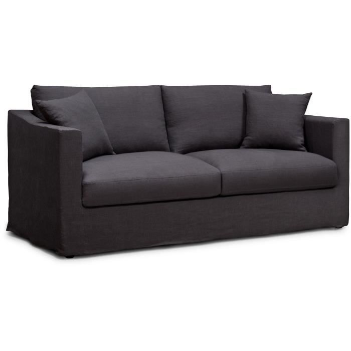 Canapé convertible - 3 places - MALTE - Tissu Gris Anthracite - 187 x 97 x 86 cm - HEXAGONE