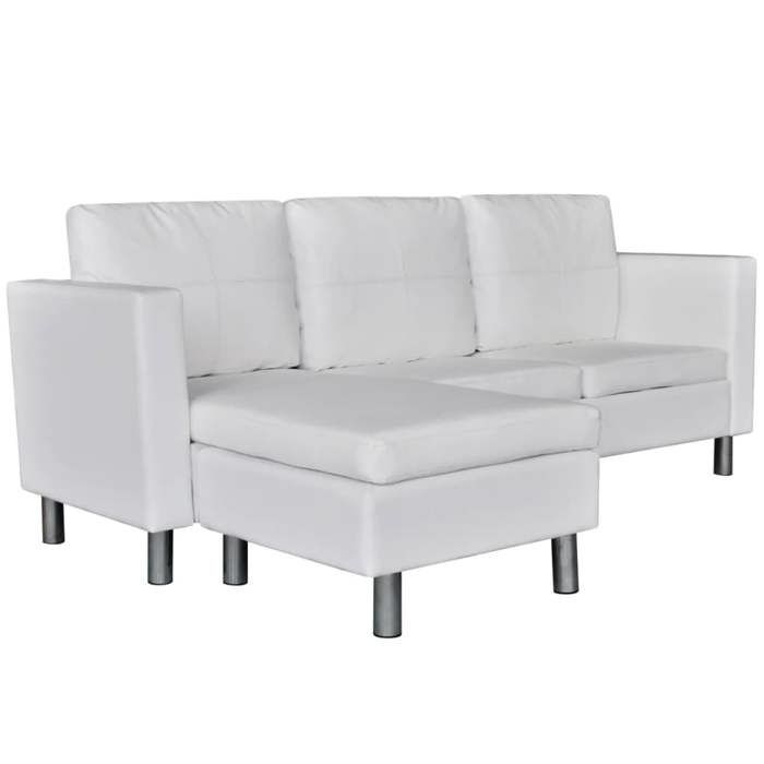 Canape sectionnel a 3 places cuir synthetique blanc