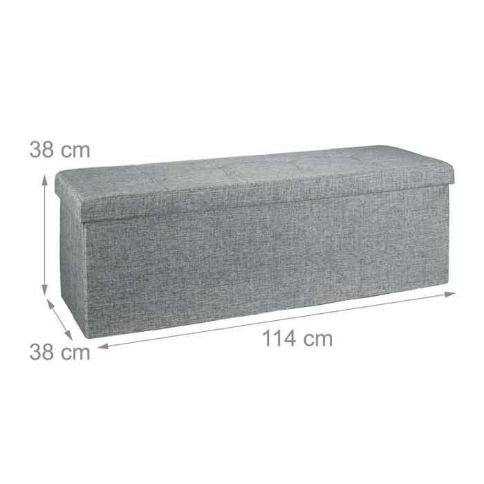 Banquette banc pour coffre de rangement en lin avec couvercle gris 114 cm