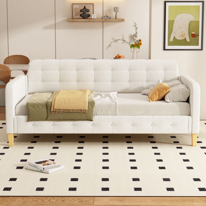 Canapé-lit, lit de repos, décoration d'ongles de boutons, simple et élégant, beige, 90*200 cm-HAUSS SPOLE
