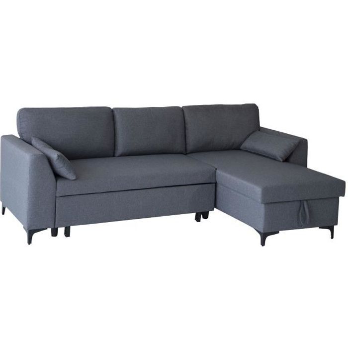 Canapé d'angle convertible LOGAN 3 places gris chiné - HAPPY GARDEN - Réversible - Tissu - Moelleux
