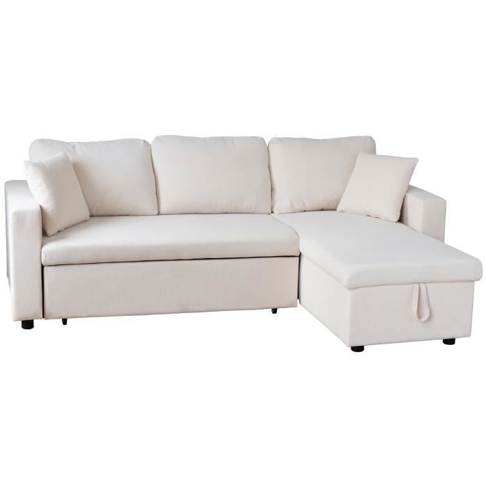 Canapé d'angle convertible CLARK 3 places en velours côtelé beige