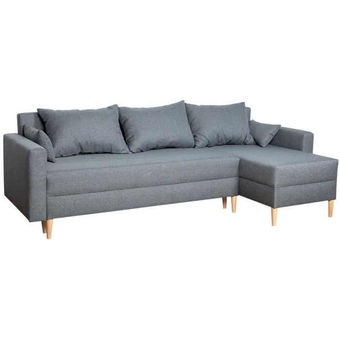 Canapé d'angle convertible - HAPPY GARDEN - ANTONI - Gris - Style scandinave - Coffre de rangement