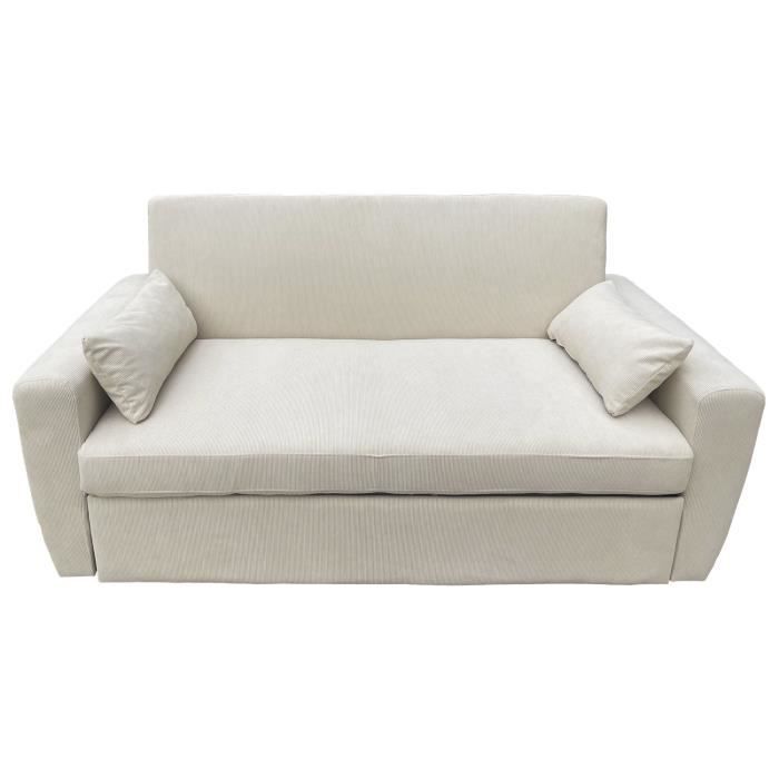 Canapé convertible - HAPPY GARDEN - MATT - Velours côtelé beige - 2 places - Design contemporain