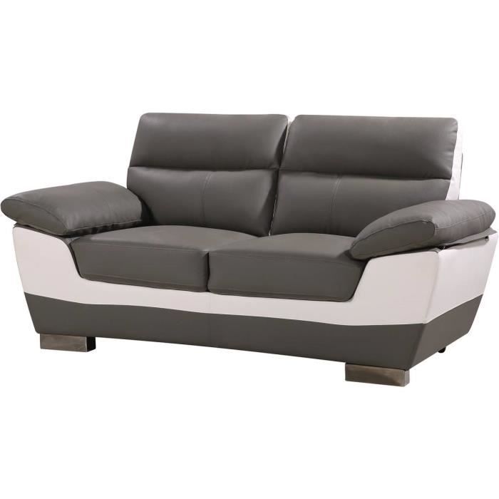 Canapé fixe en cuir reconstitué et PVC - HABITAT ET JARDIN - Dallas - 2 places - Gris/Blanc