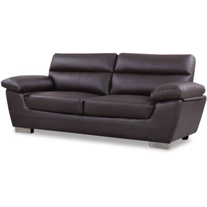 Canapé fixe en cuir reconstitué et PVC "Dallas" - 210 x 88 x 90 cm - 3 places - Chocolat