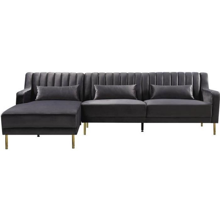 Canapé d'angle en velours Oliver - 187 x 161 x 81 cm - 5 places - Gris - Angle gauche
