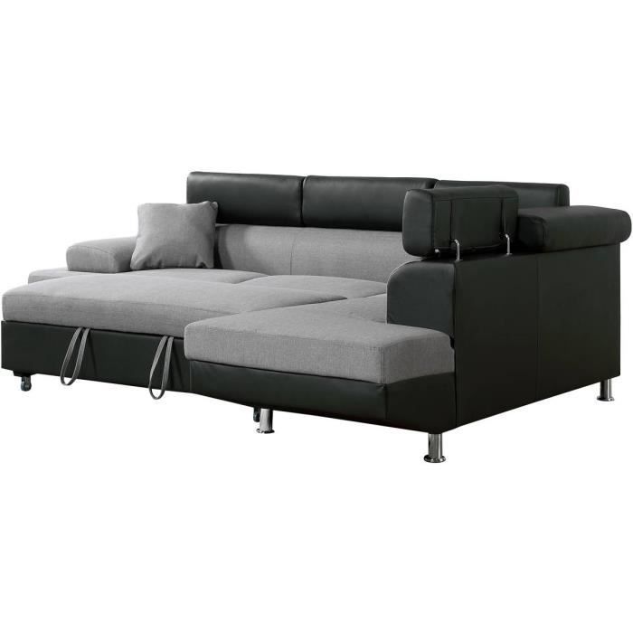 Canapé d'angle convertible Habitat et Jardin - Sophia Luxe - Noir / Gris - 5 places
