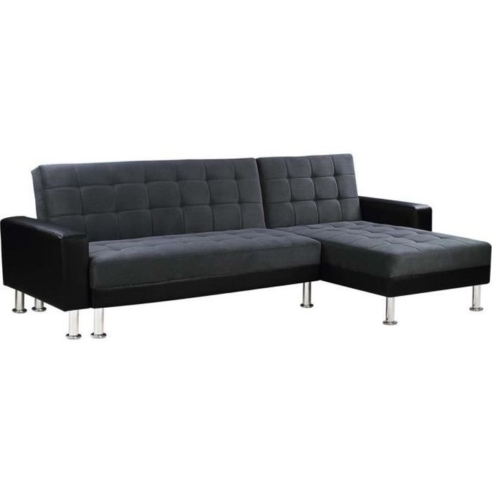Canapé d'angle convertible et réversible "Theo" - 4 places - Noir / Gris