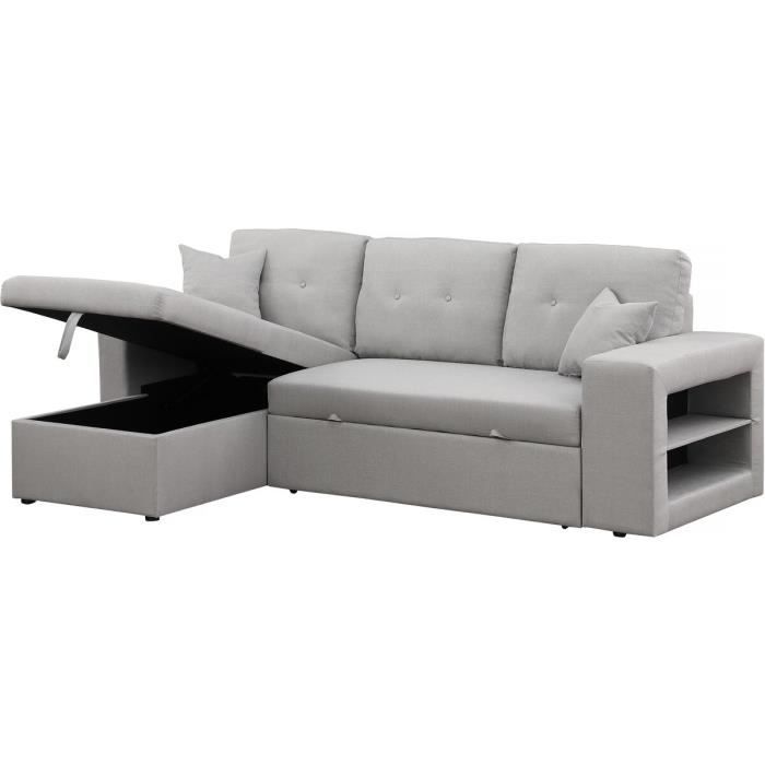 Canapé d'angle convertible/réversible Axel - Habitat et Jardin - Gris clair - Avec espace de stockage et étagère