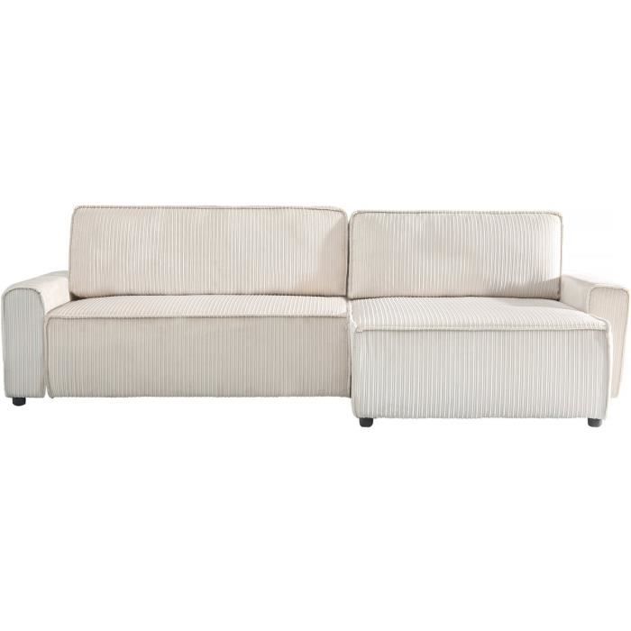Canapé d'angle convertible en velours côtelé "Montaigne" - 3 places  - Beige 282 x 153 x 93 cm, Beige.