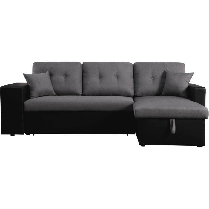 Canapé d'angle convertible réversible - HABITAT ET JARDIN - Axel - Noir-Gris - Coffre de rangement