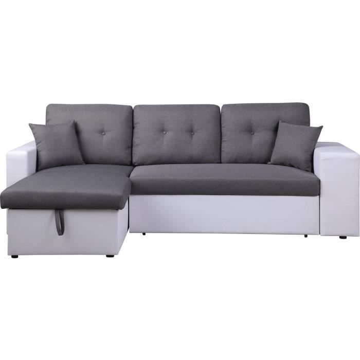 Canapé d'angle convertible - HABITAT ET JARDIN - Axel - Blanc - Coffre de rangement - Méridienne
