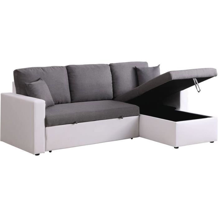 Canapé d'angle convertible avec coffre Alain - 3 places - Gris - Blanc