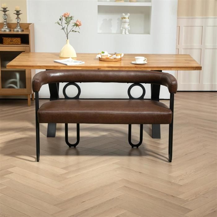 Canapé double, dossier rond, tissu en simili-cuir PU, pieds en métal, forme unique, marron