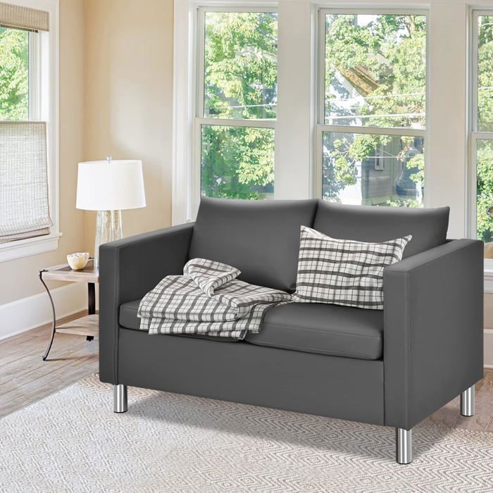 GOPLUS Canapé 2 Places,Sofa de Salon avec Pieds en Métal,Coussins et Dossier Doux et Confortables Style Nordique Gris