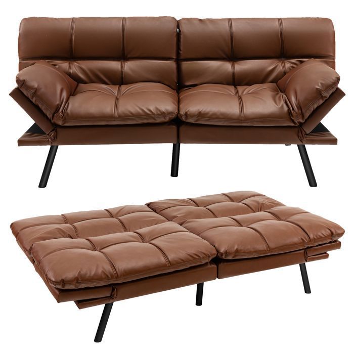 GOPLUS Canapé Lit en Mousse à Mémoire Charge 273KG-Canapé-lit Futon-Dossier et Accoudoirs Réglables-6 Pieds en Métal Marron