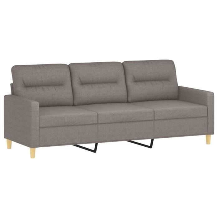Canapé 3 places - YOSOO - Taupe - Tissu 100% polyester - Dimensions 198x77x80 cm - Confort moelleux