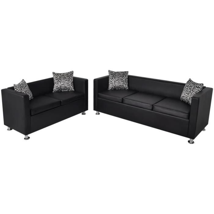 LES® Jeu de canapé à 2 places et à 3 places Cuir synthétique Noir  272178