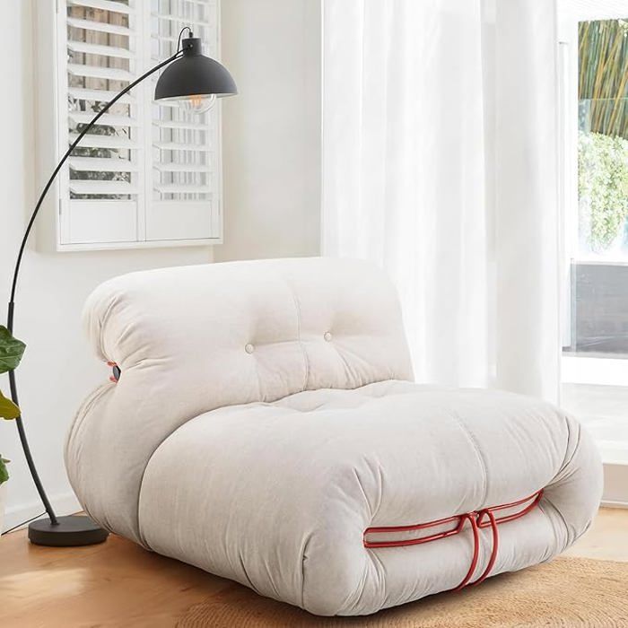 Canapé Relax Clic-Clac Design Élégant avec Cercle en Acier Chromé – Confort Mousse Polyuréthane, Canapé Blanc Raffiné – FURGLE