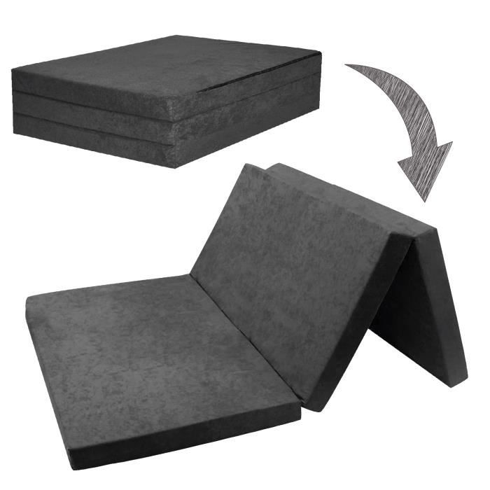 Chauffeuse couchage d'appoint 2 places matelas pliant lit d'invité futon 195x120x7cm GRIS