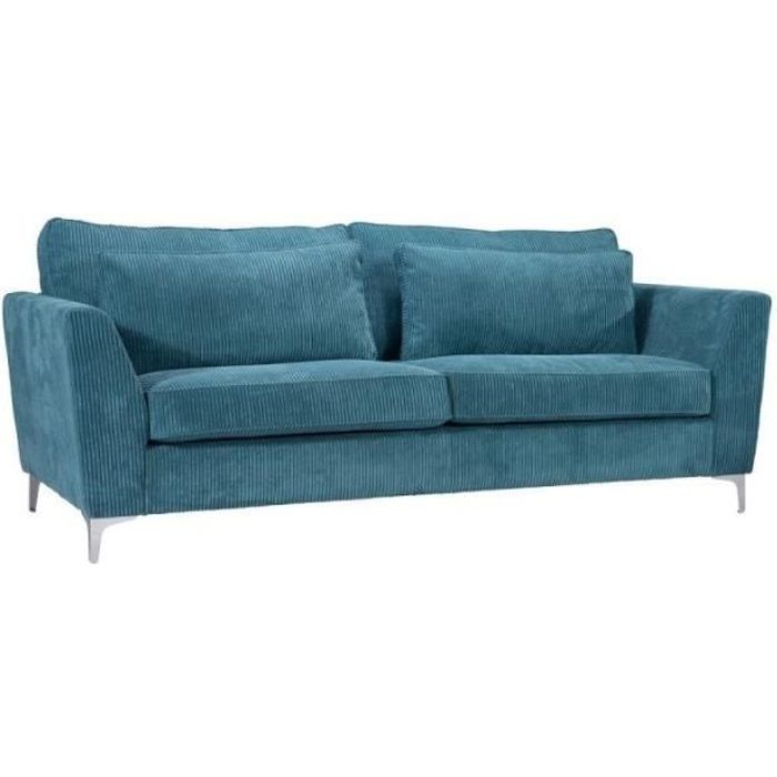 Canapé 3 places FORINVEST ISLA - Tissu bleu - Style scandinave et moderne - Confort moelleux