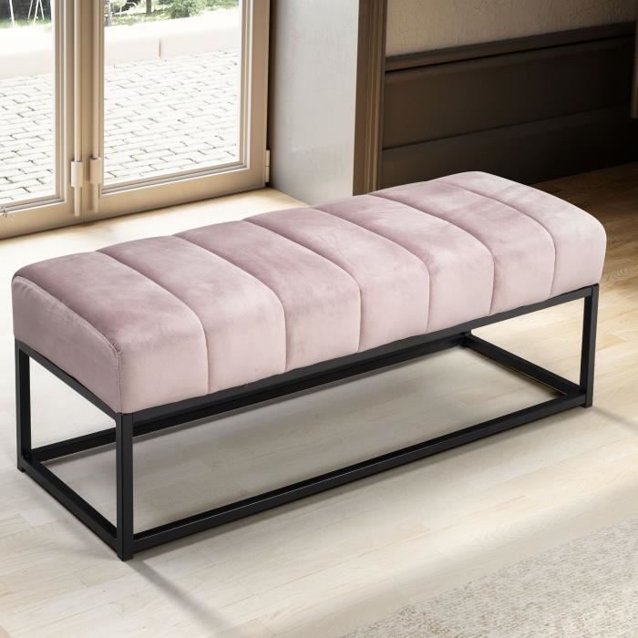 FineBuy Banc 108 cm Velours Rembourré Banc Banquette Moderne Couloir Métal  [Rose]