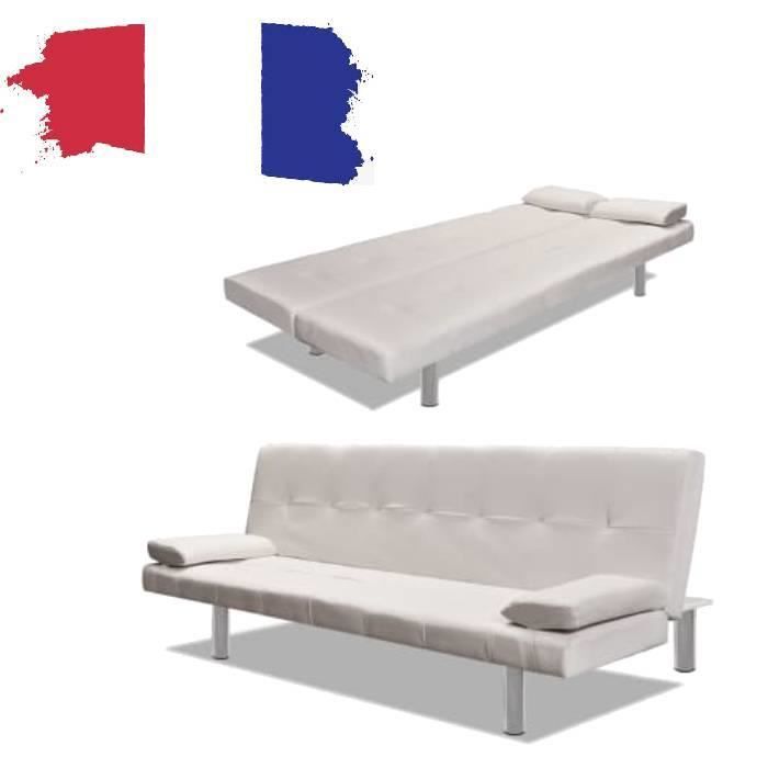 Canapé-lit convertible FAFEICY - Cuir synthétique - Blanc cassé - 2 oreillers inclus