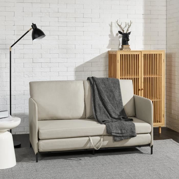Canapé convertible - EN.CASA - Soini - 2 places - beige - confort moelleux