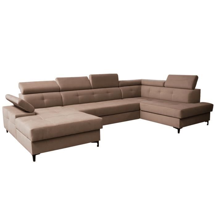 Grand canapé d'angle XXL en U panoramique lit convertible avec coffre 6-7 places - CAPI - Beige (Trinity 04, Droite)